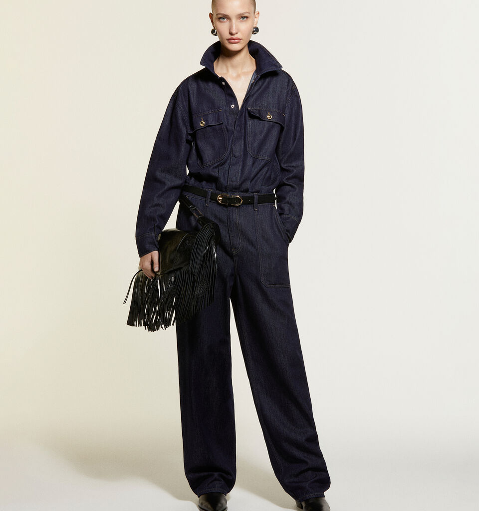 Dark blue denim jumpsuit - women's jumpsuits - Dark Blue | Sisley image number 5